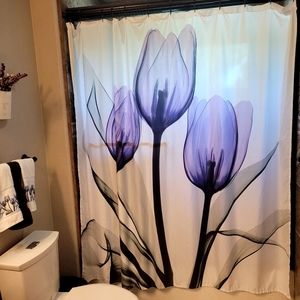 Shower curtain with 2 hand towels